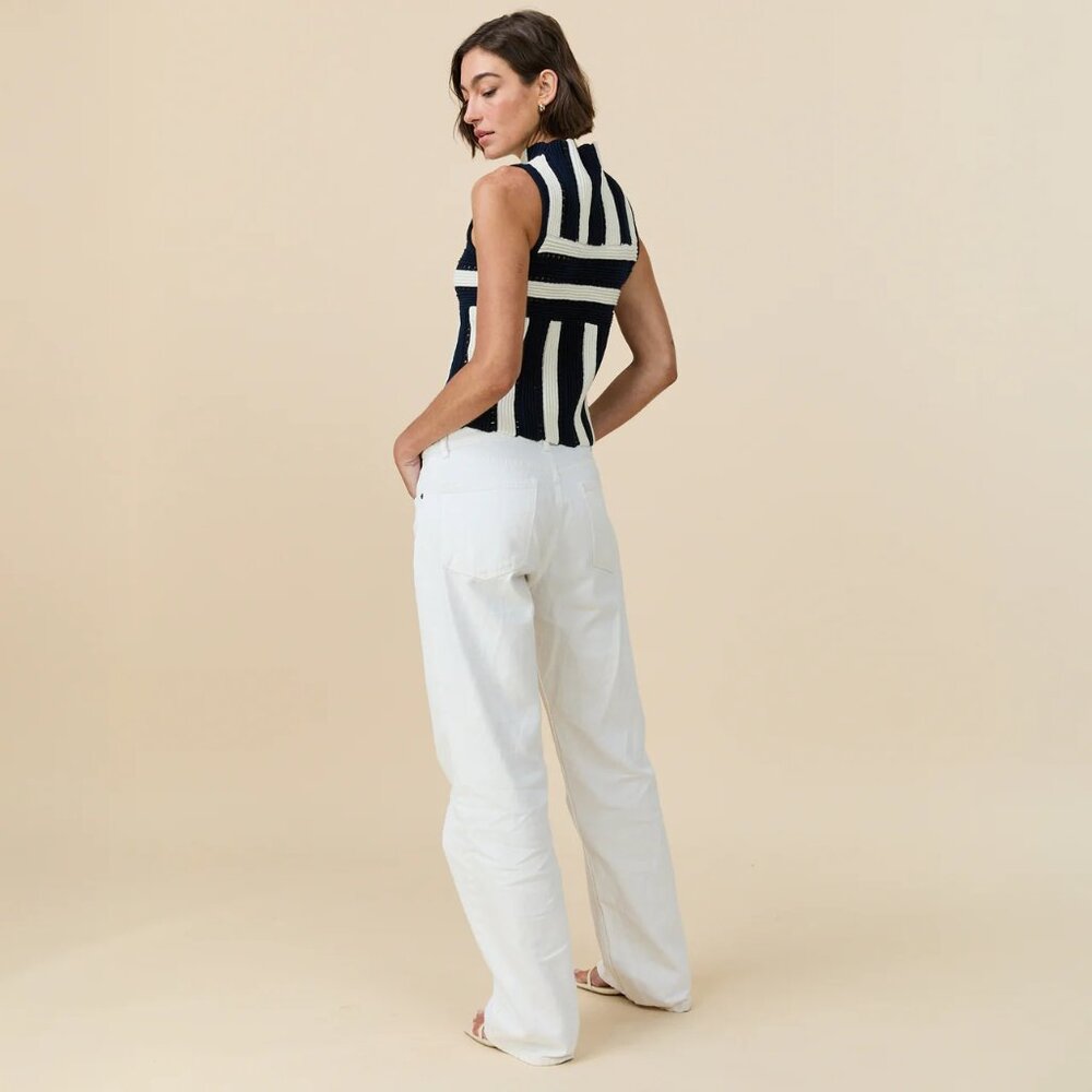 ROWING BLAZERS - Knit Stripe Tank - Navy / White - Sz L - BNWT - Picture 2 of 11